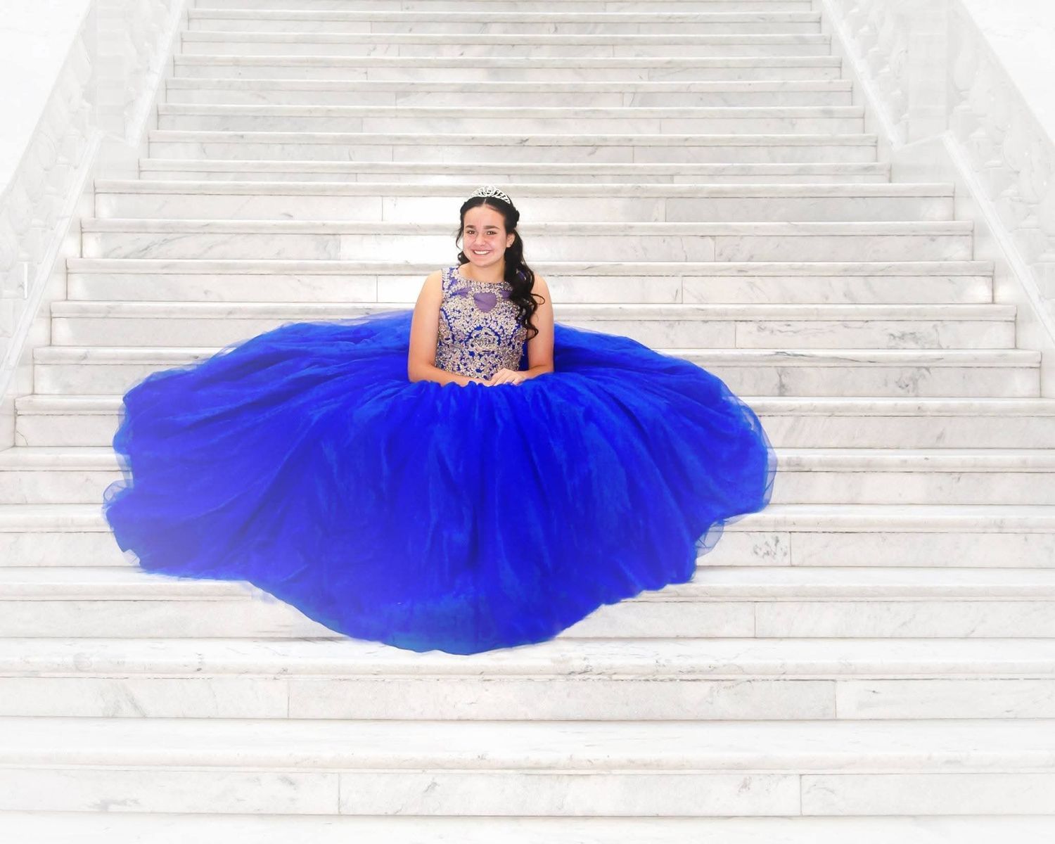Northern Utah quinceañera photographer capturing elegant quinceañera portrait in formal gown