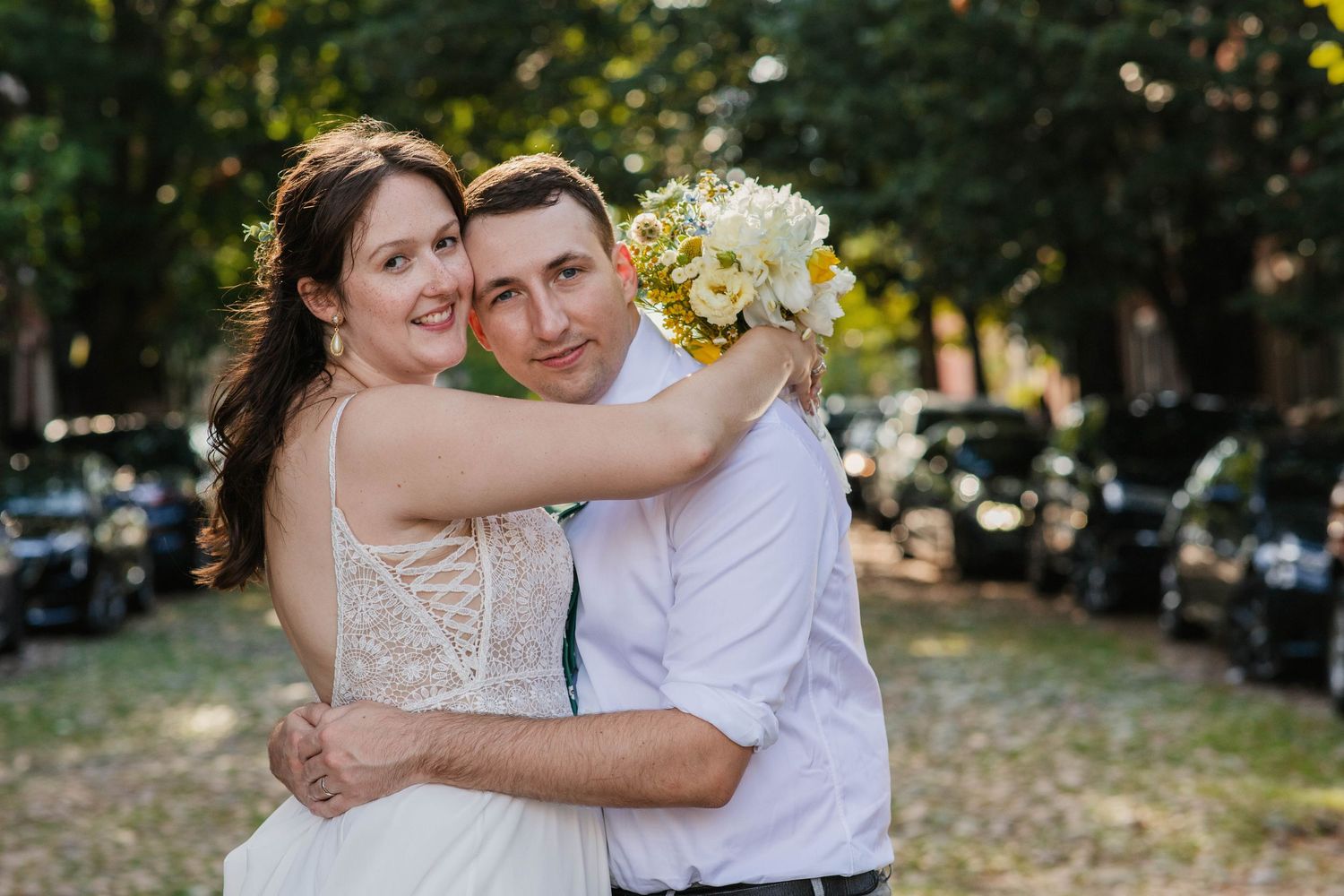 A portrait of a bride and groom.