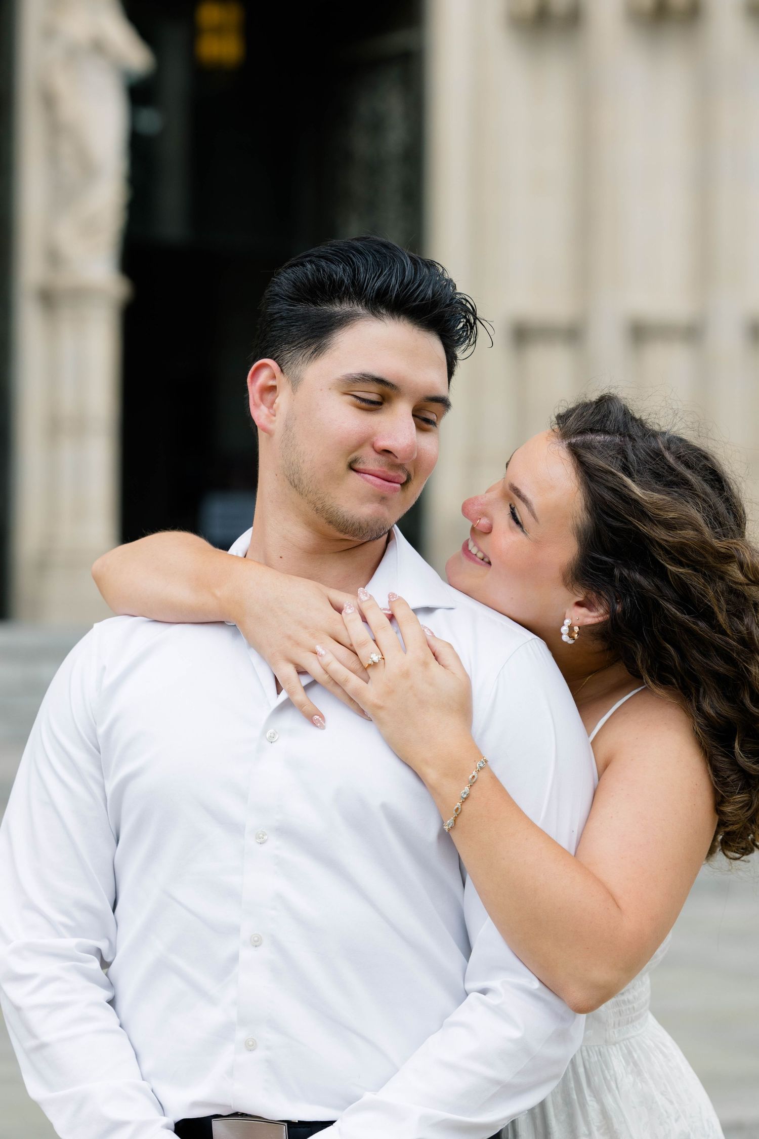 A portrait of a couple at the National Cathedral in Washington, D.C.