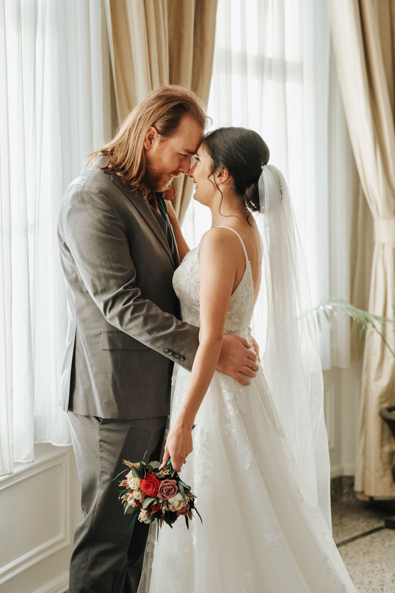 A portrait of a bride and groom.