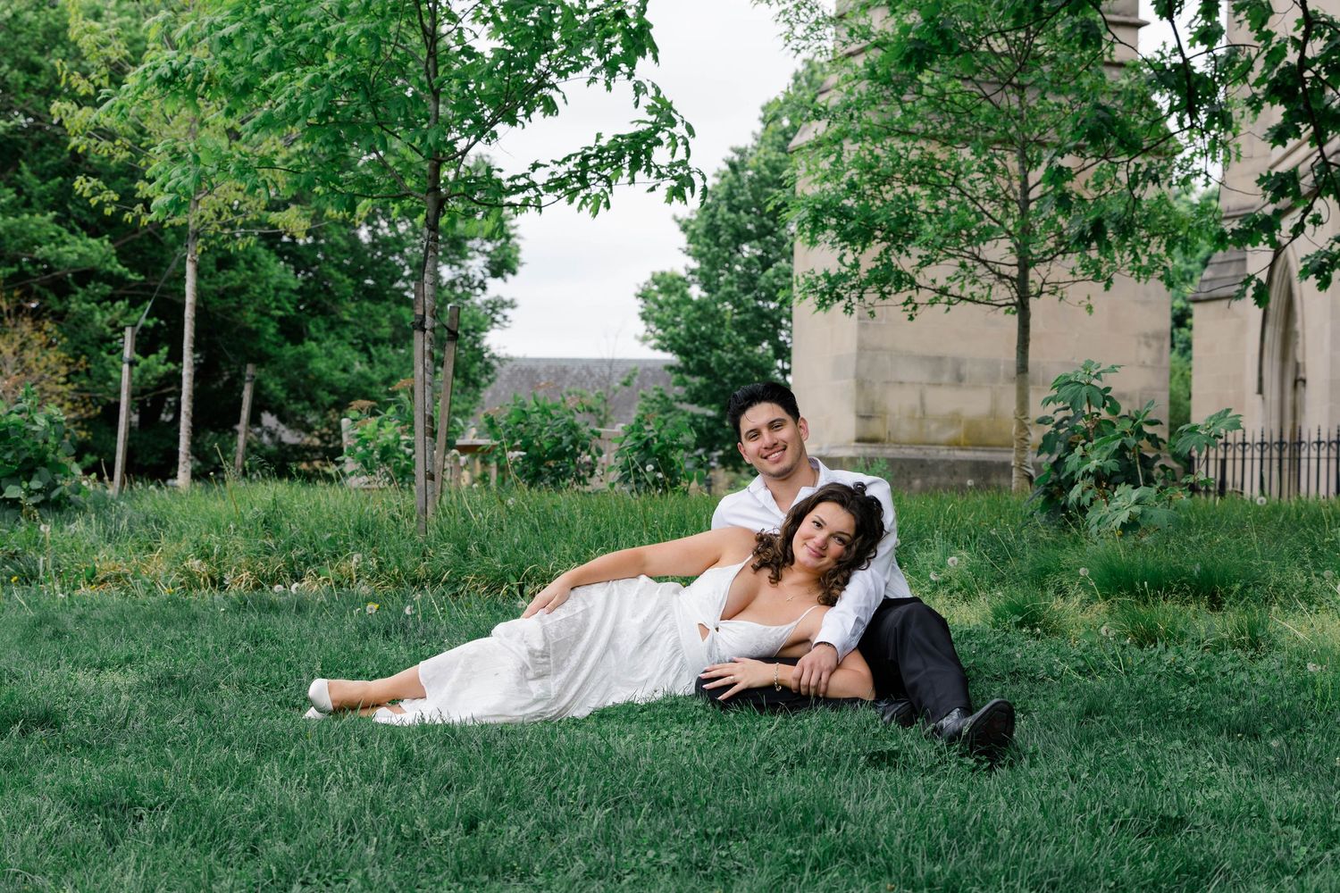A portrait of a couple at the National Cathedral in Washington, D.C.