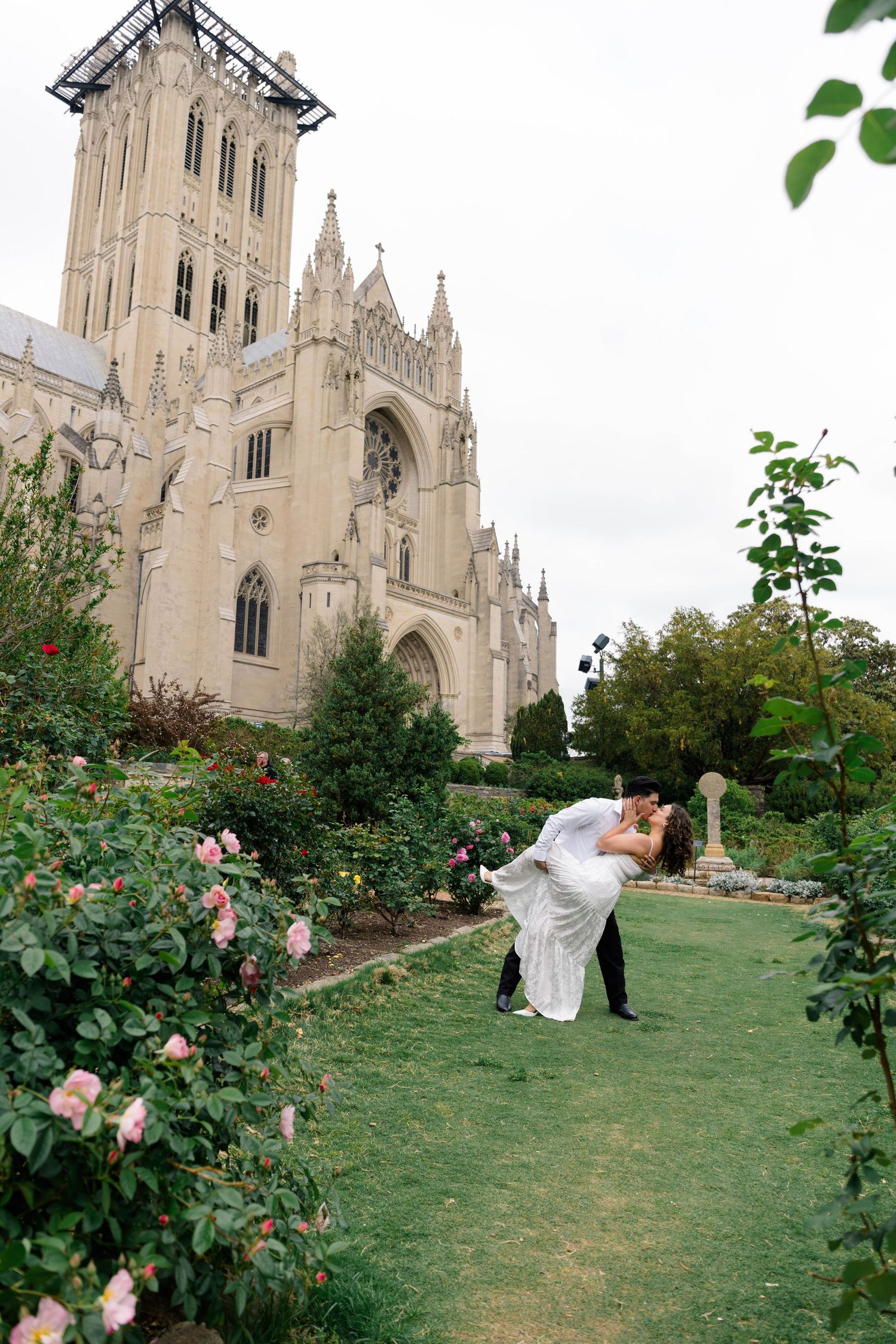 A portrait of a couple at the National Cathedral in Washington, D.C.