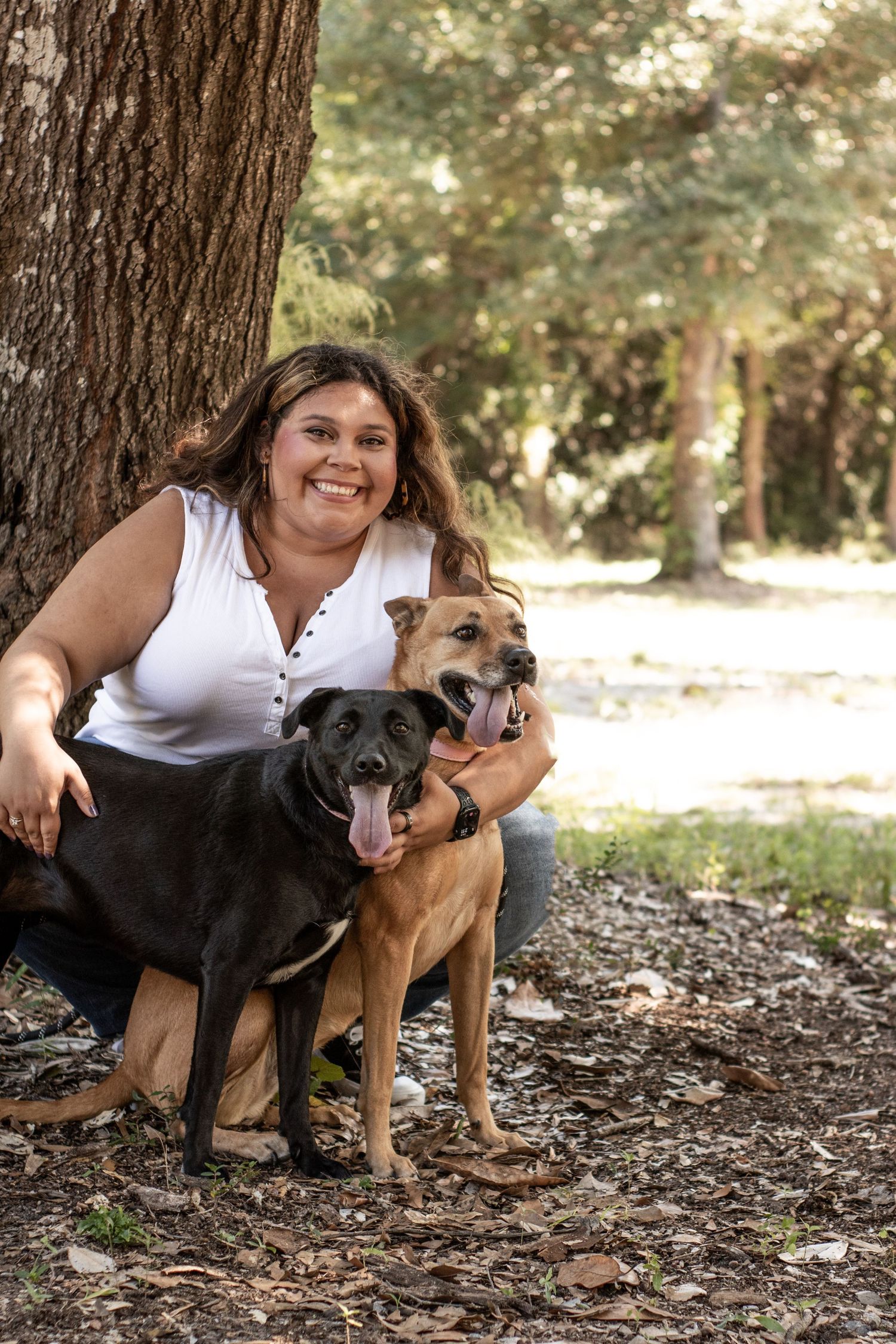 a girl and her dogs