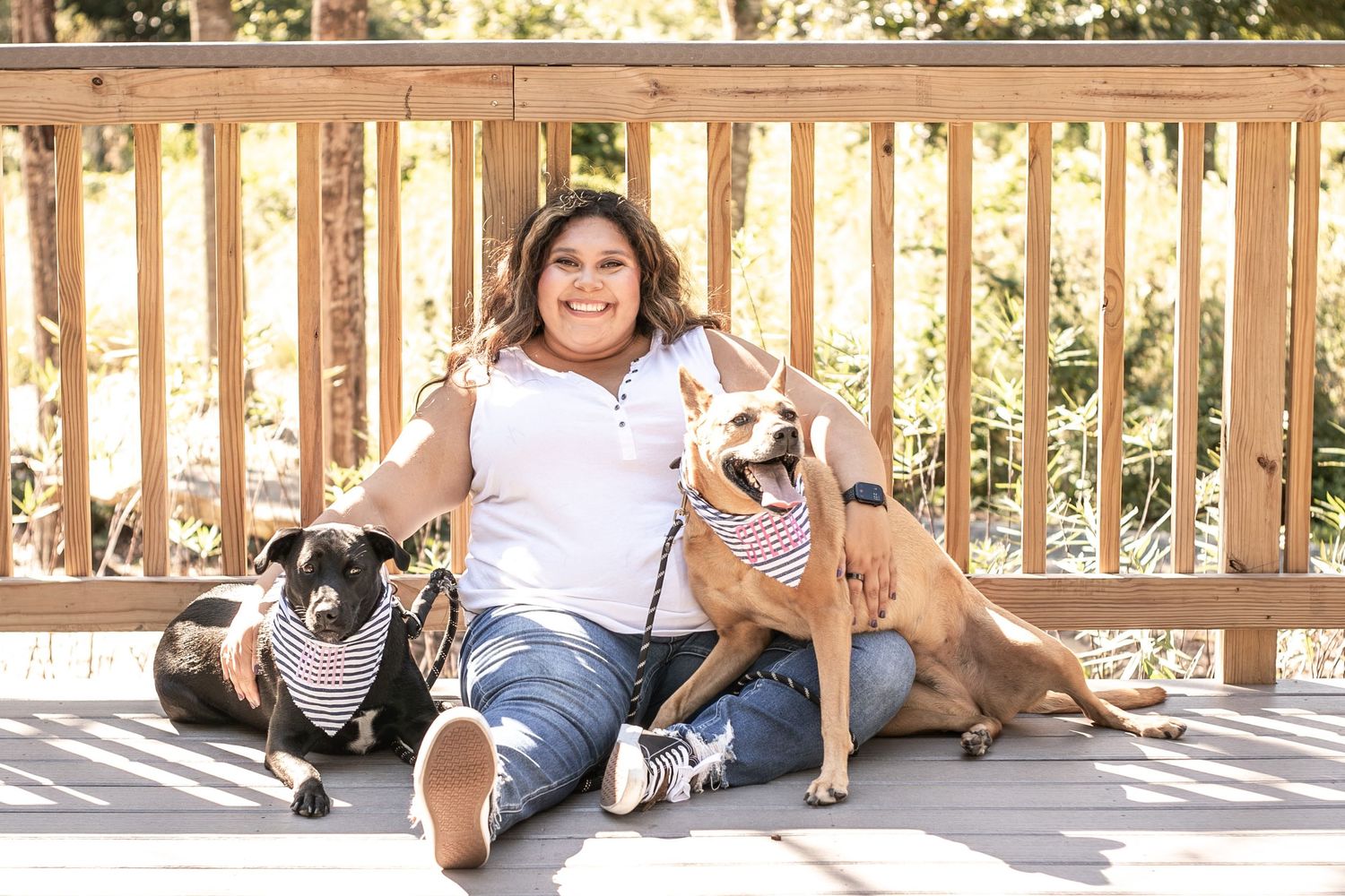 a girl and her dogs