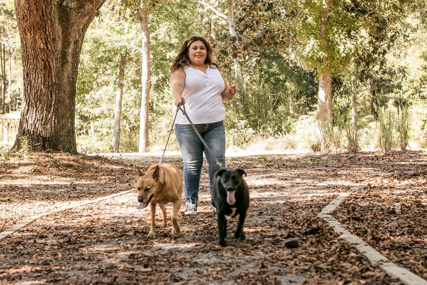 a girl and her dogs
