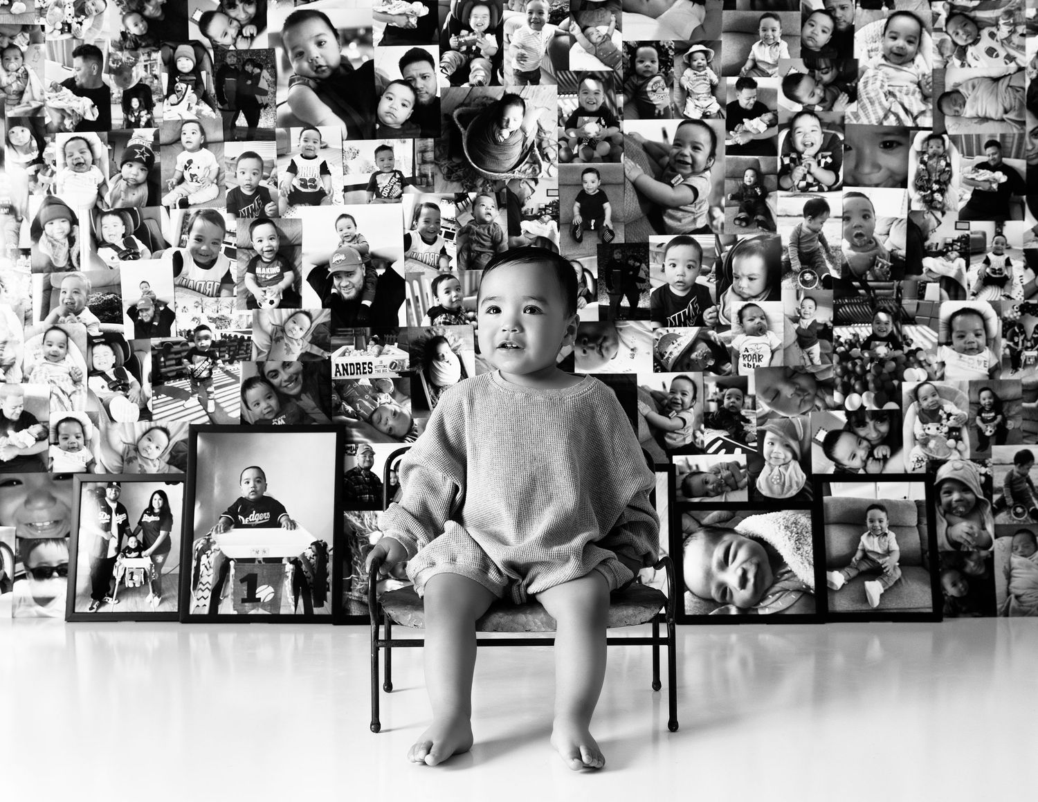 A collage of black and white portrait photographs arranged in a grid pattern.  Located in Palm Desert, California.