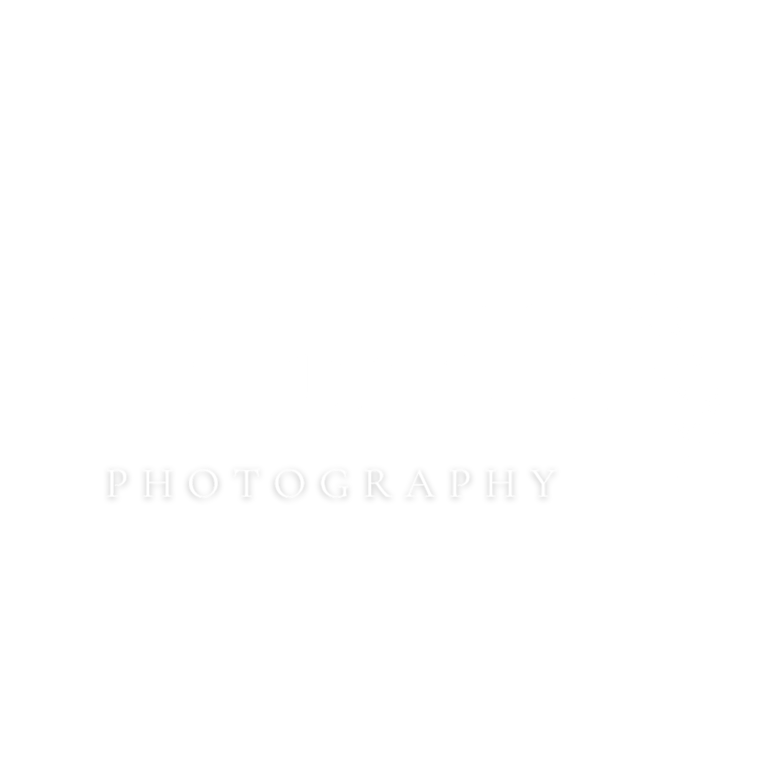Minimalist white photography logo with elegant spaced lettering on a clean white background.
