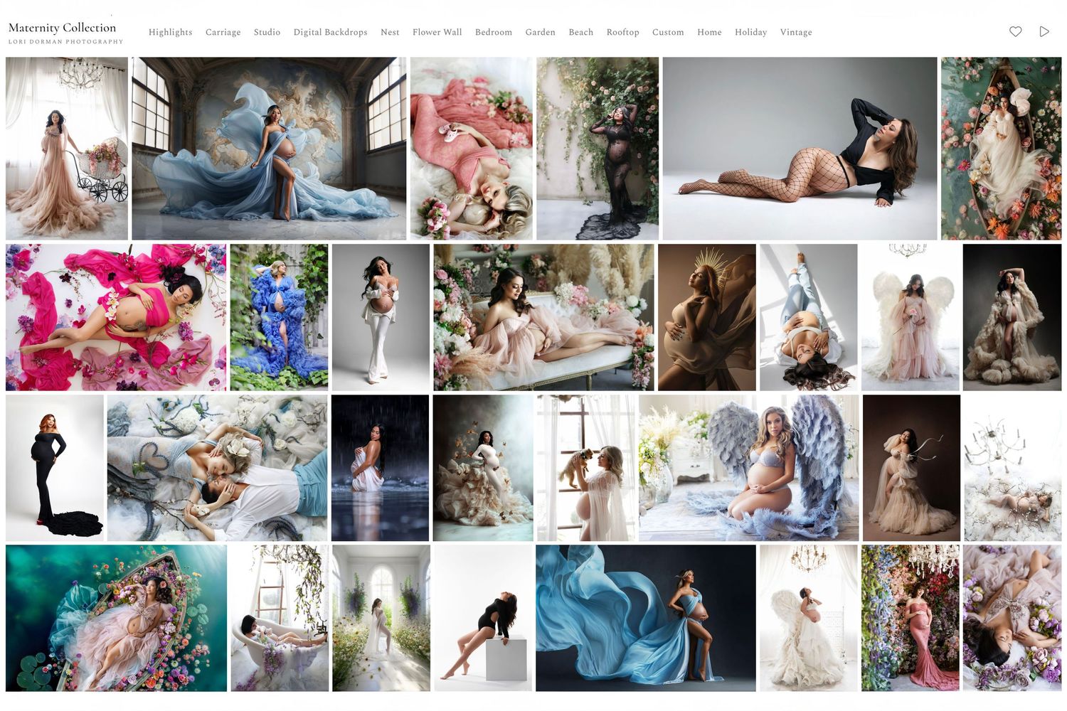 Maternity photography collection featuring artistic pregnancy portraits in colorful settings.