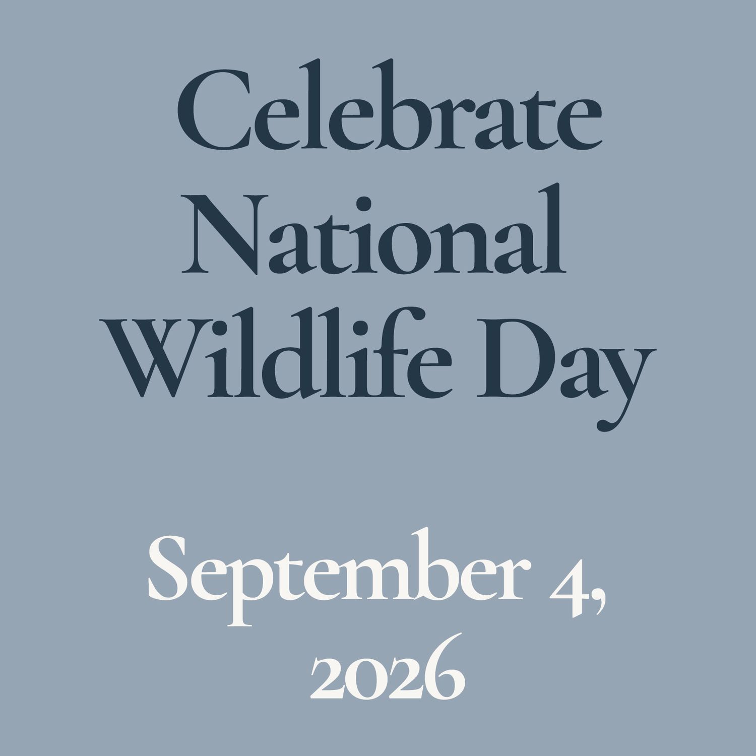 Reminder to celebrate National Wildlife Day on September 4, 2026 in the Monthly Dispatch of Susan Evans Photography.