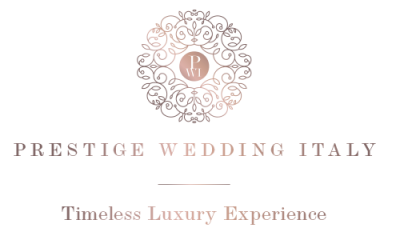 Prestige Wedding Italy logo with ornate floral mandala design and tagline Timeless Luxury Experience.