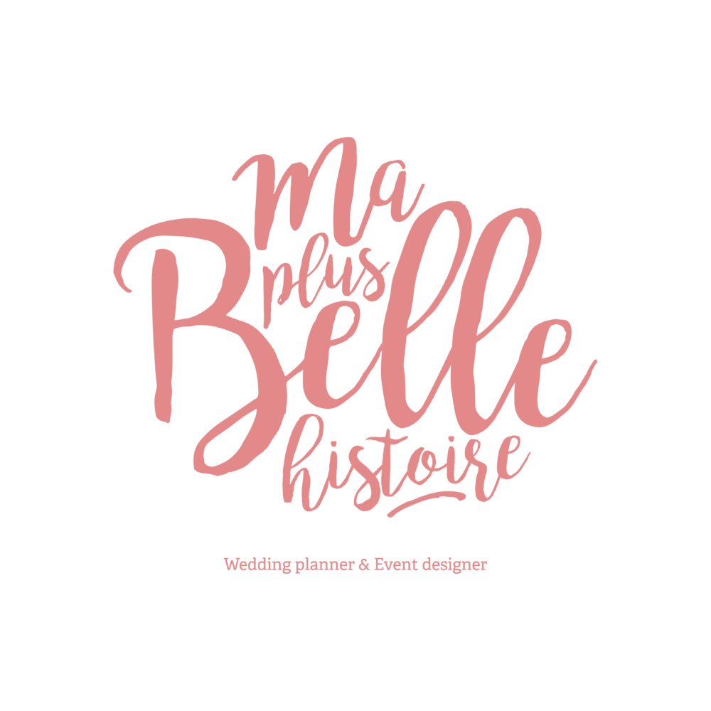 Pink script logo for Ma Plus Belle Histoire, a wedding planner and event designer service.