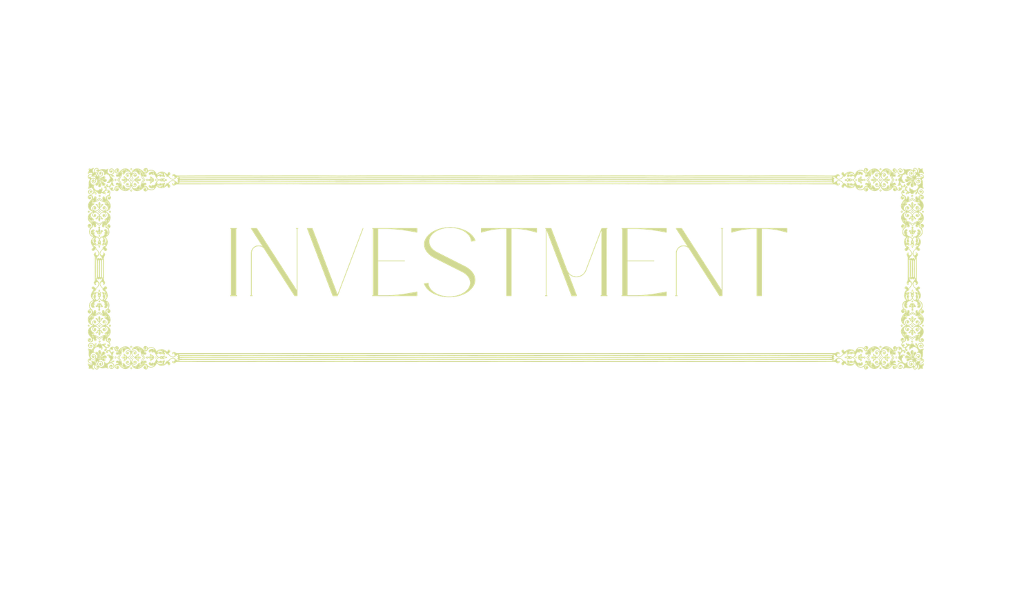 Elegant investment section header with decorative green border frame on white background.