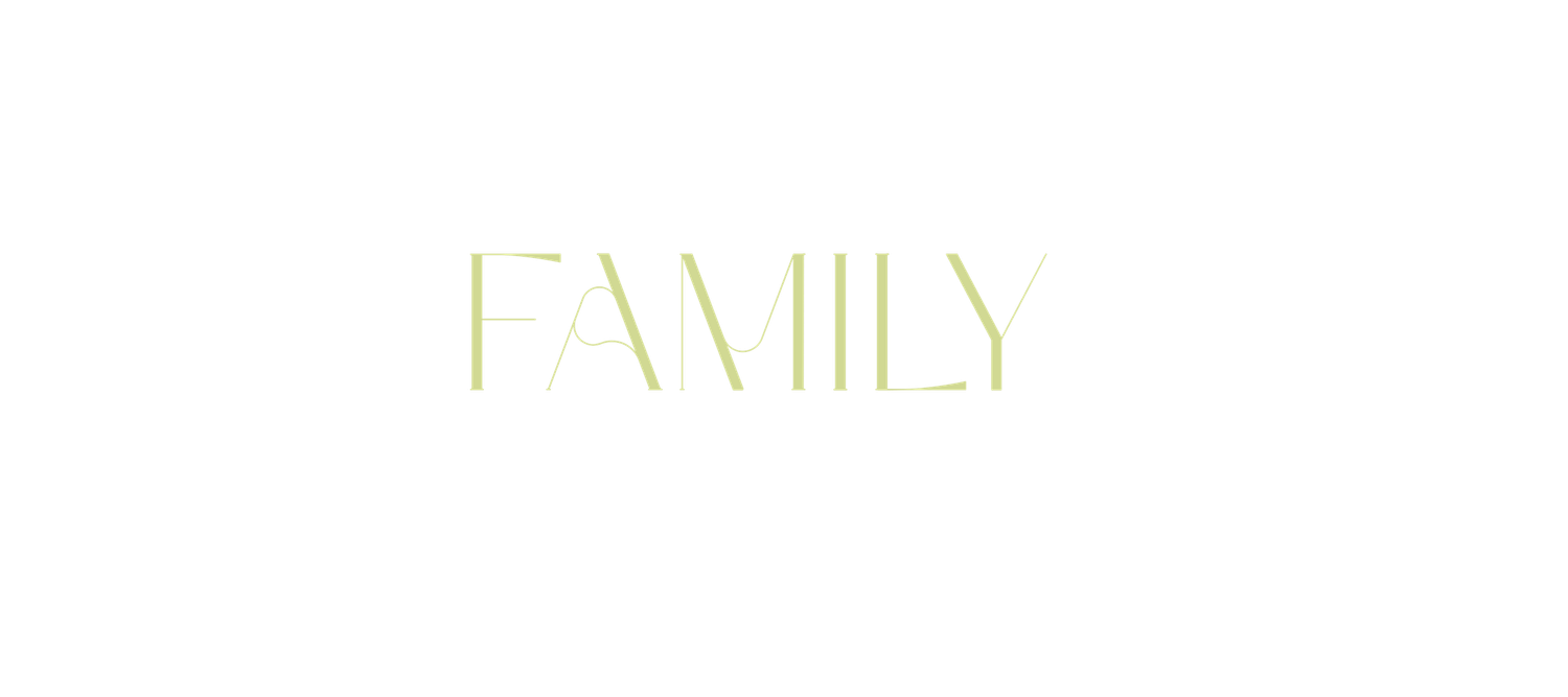 Elegant 'Family' text in light yellow-green on white background, minimalist typography design.
