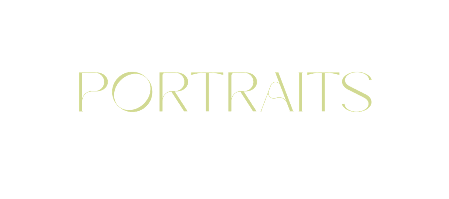 Elegant minimalist Portraits text logo in soft sage green on white background.