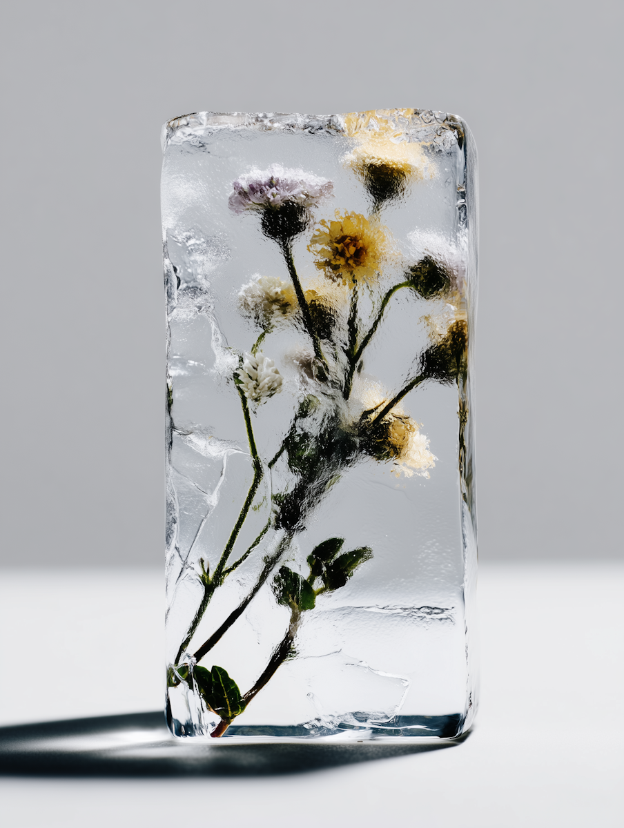 frozen flowers in a cube