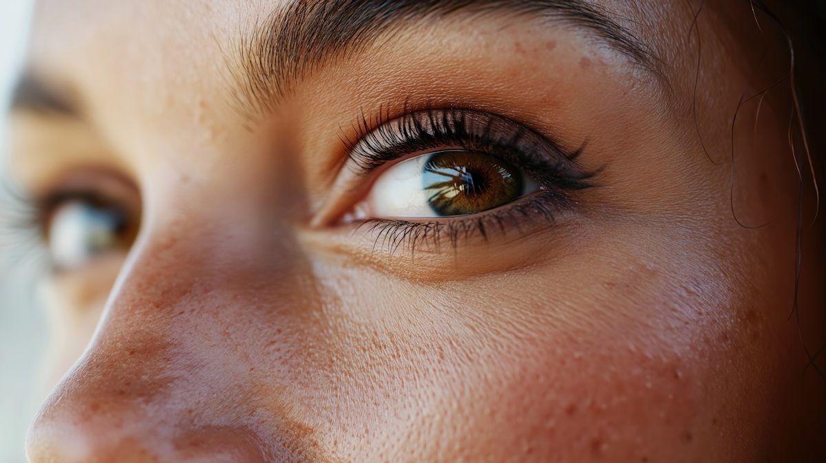 Close-up of a woman’s eyes looking to the side, representing eye movement in EMDR therapy
