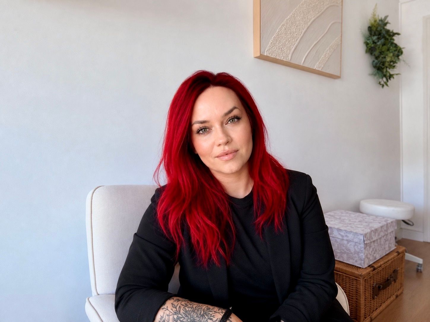 Professional portrait of Tee, founder of MINDEST, in her private counselling practice in Torquay.