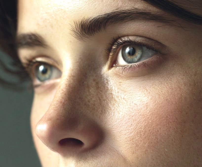 Close-up of a human eye with long eyelashes and warm hazel tones, sharply focused to symbolise eye movement and emdr