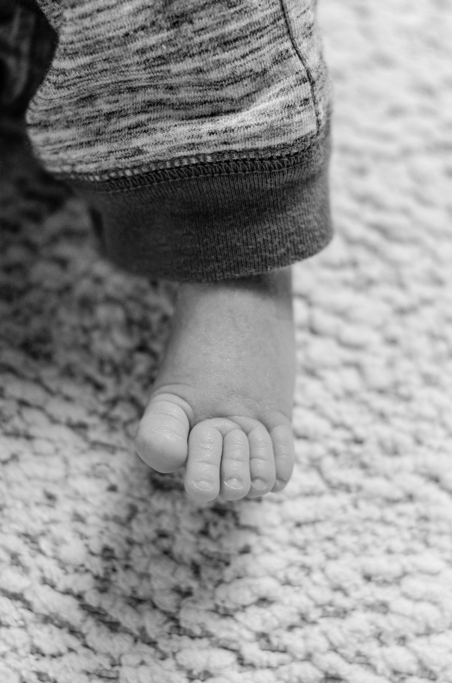 Black and white detail of small newborn toes in Columbus, OH.