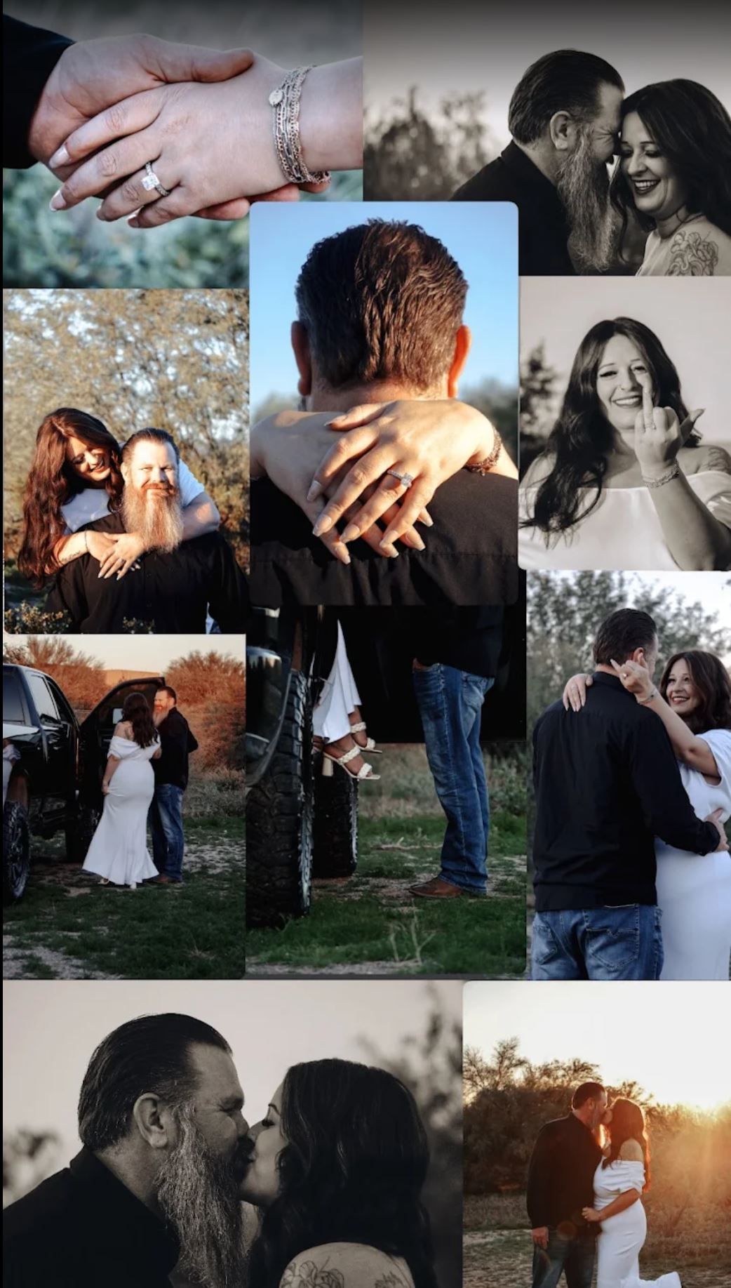 Collection of intimate engagement photographs showing couples in natural outdoor settings.