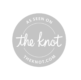 As Seen on The Knot wedding website circular gray badge logo with script text.