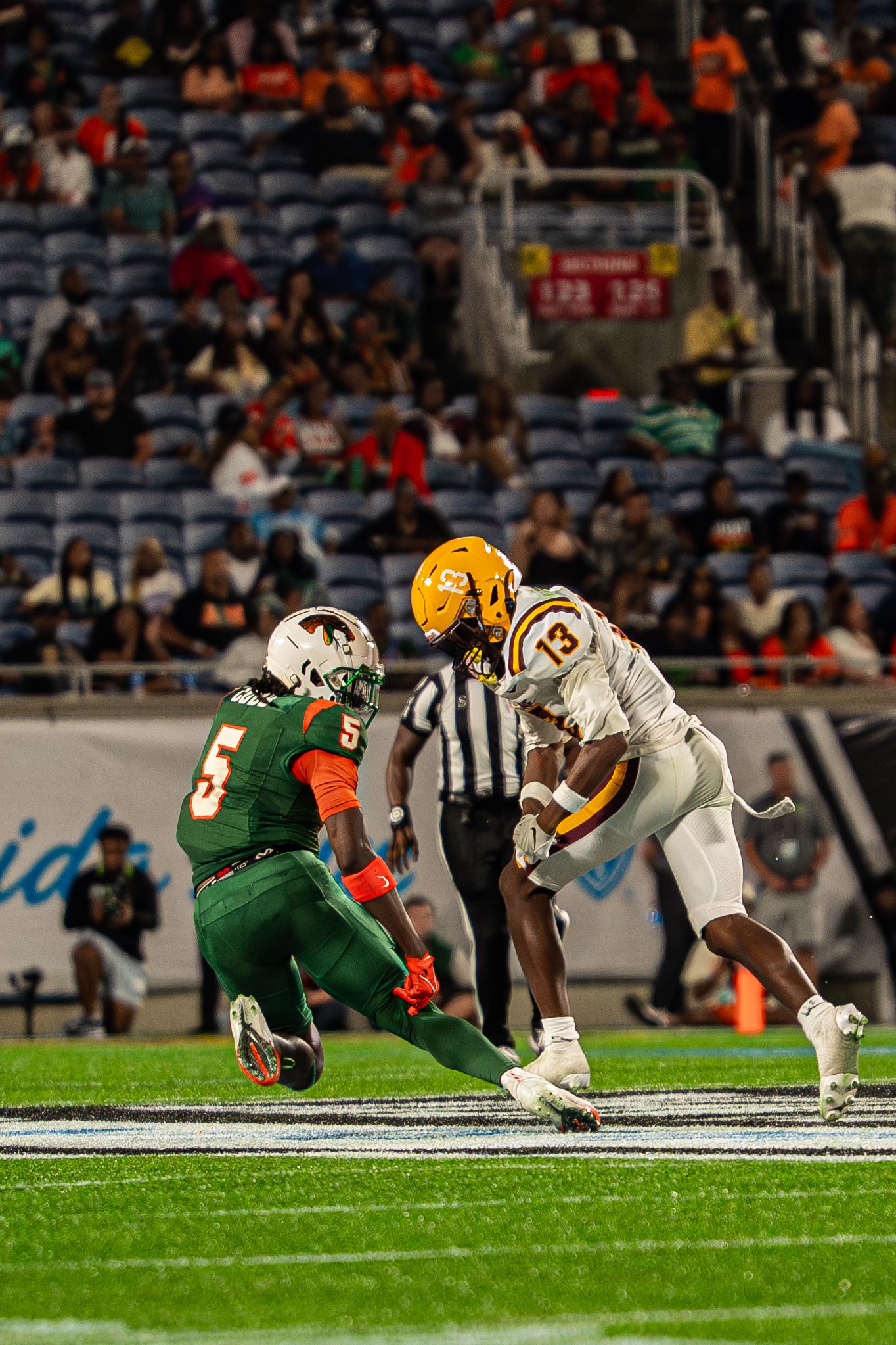 Bethune-Cookman #13 faces off against FAMU #5 during a college football game.