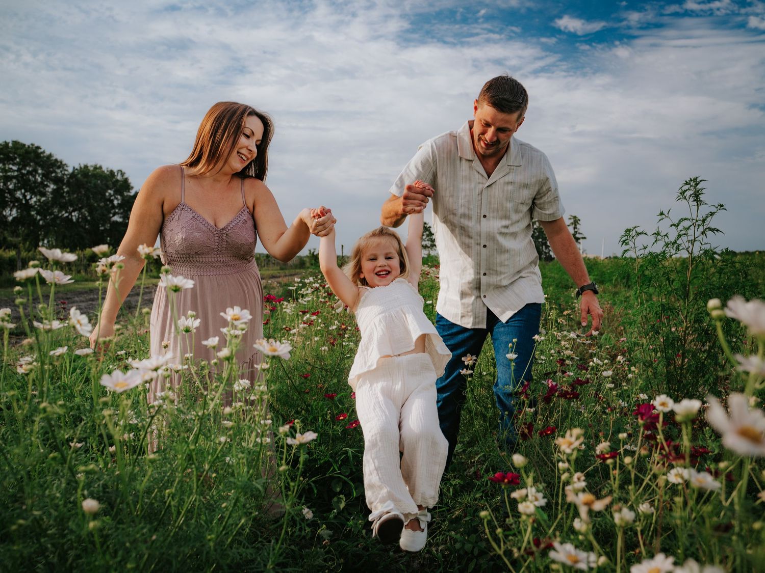 Family in the flower fields of St Augustine