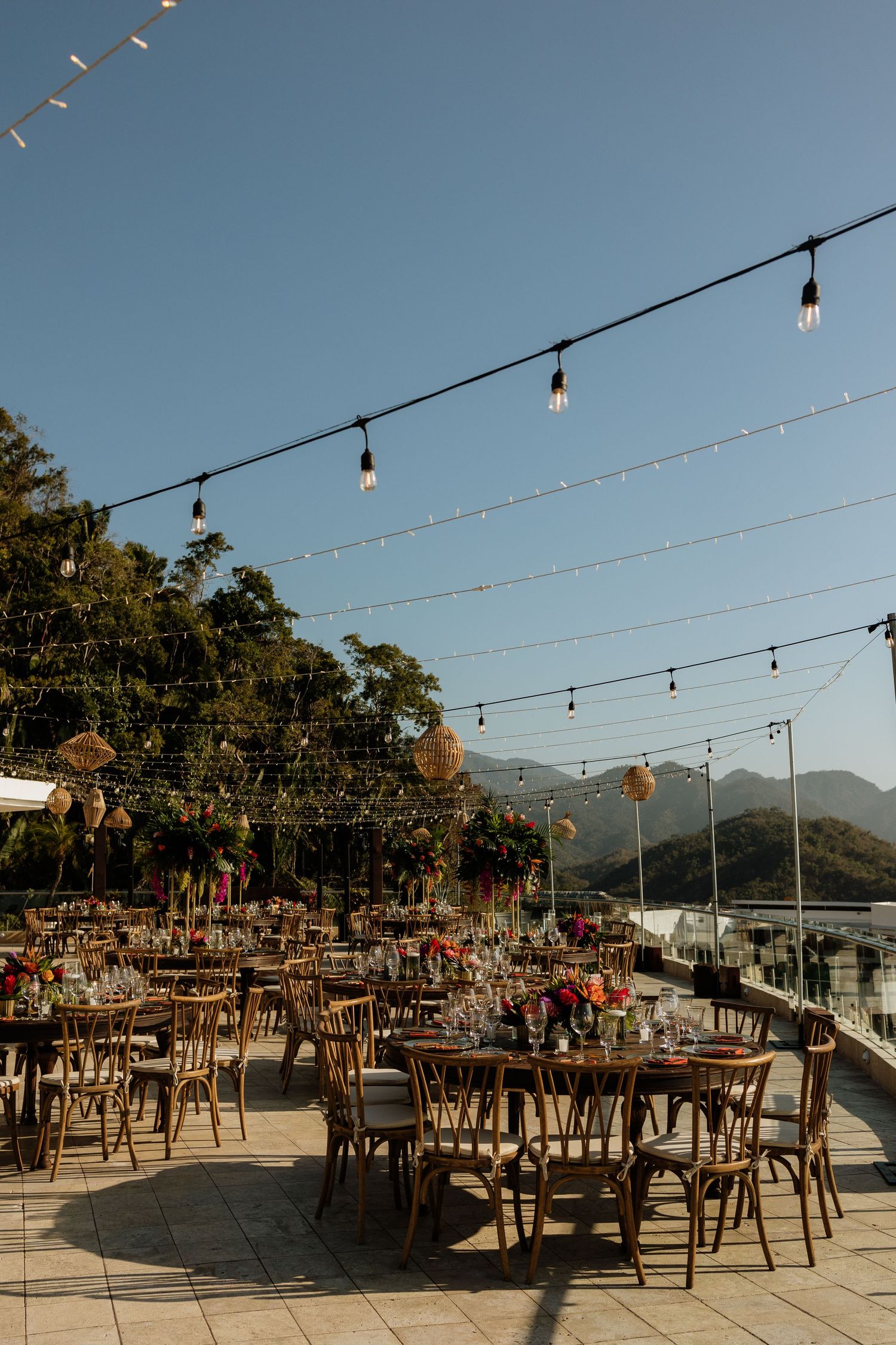 Rooftop reception setup overlooking the city lights of Puerto Vallarta