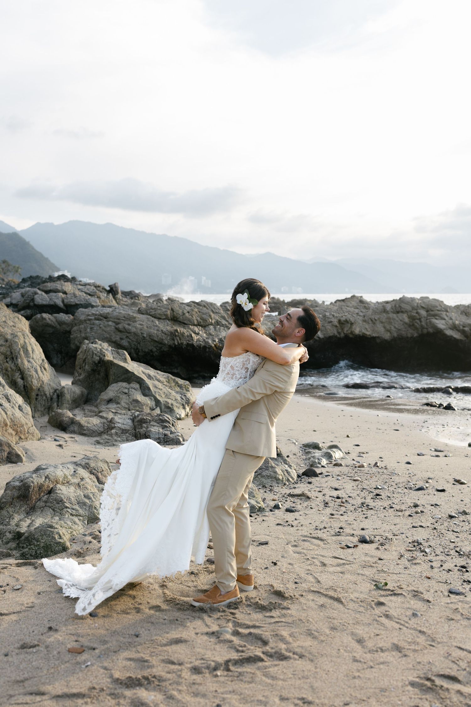Bride and groom sharing a quiet moment after their vows in Sayulita