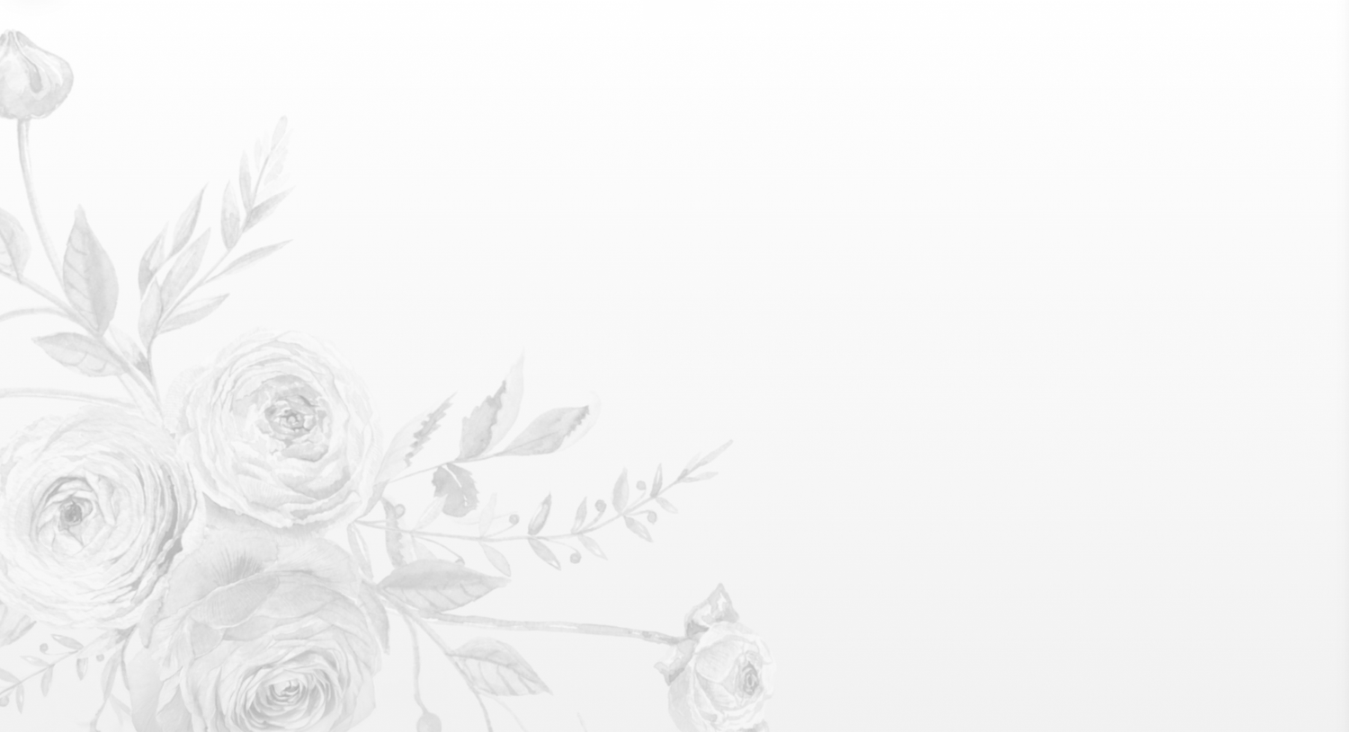 Elegant white floral background with delicate roses and leaves in soft gray tones, perfect for wedding or luxury designs.