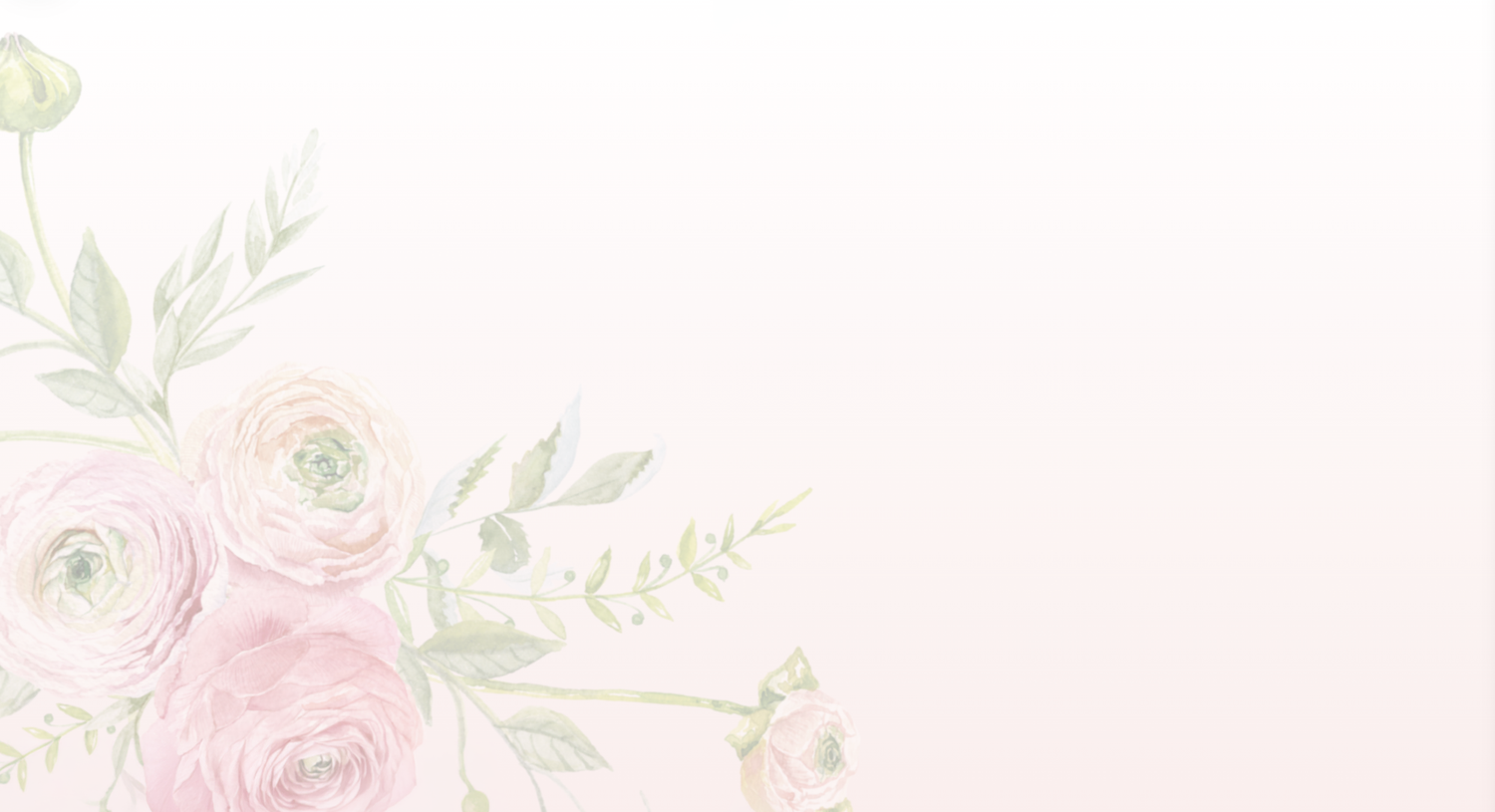 Soft watercolor floral background with pink ranunculus blooms and green leaves on a pastel pink gradient.