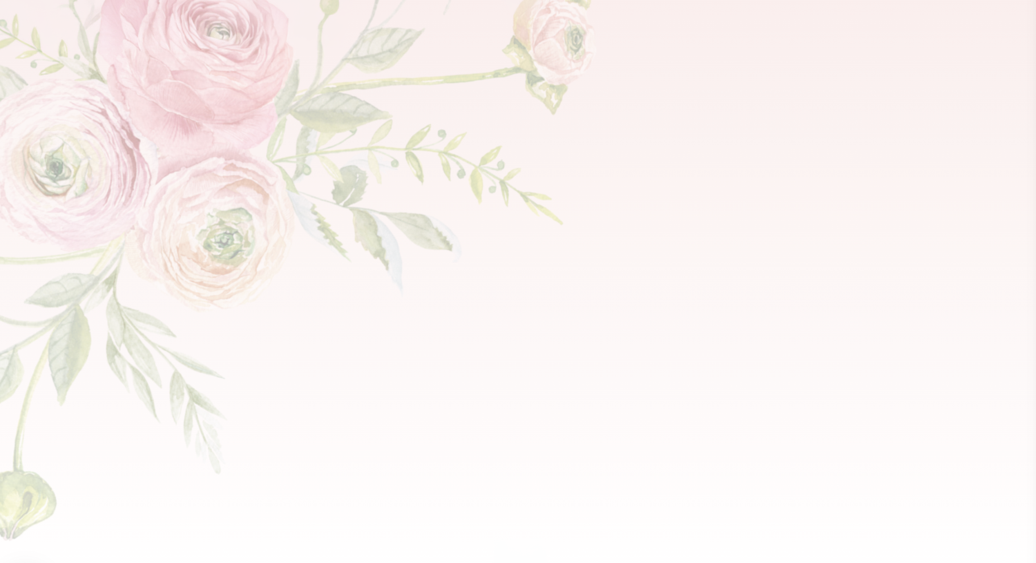 Soft watercolor floral background with delicate pink ranunculus blooms and green leaves on a light pastel pink backdrop.