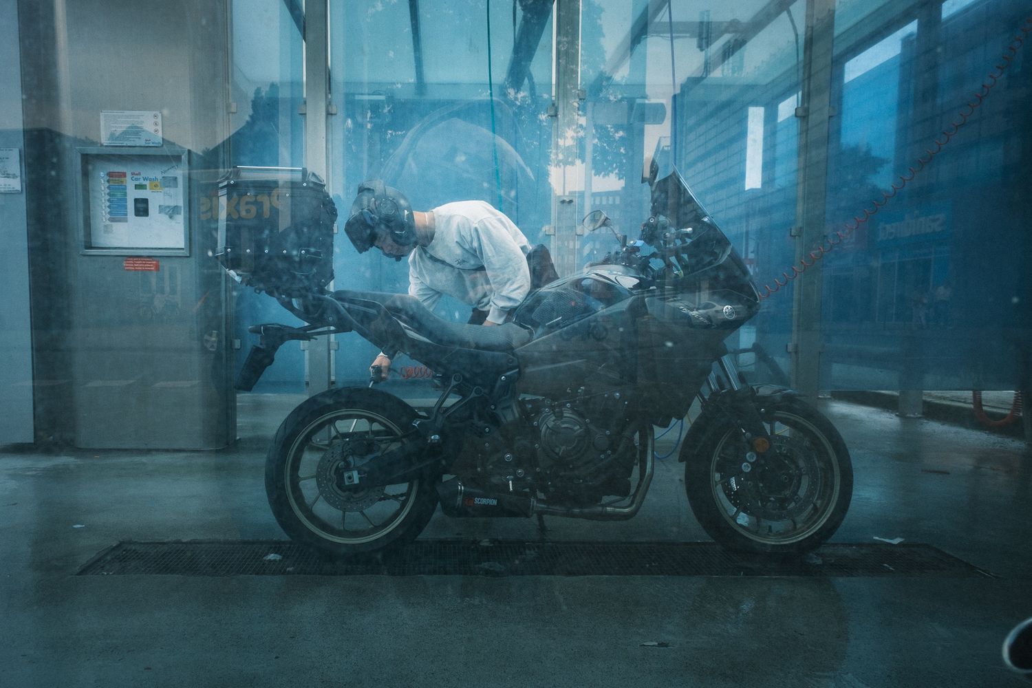 CFMOTO motorcycle photographed in Amsterdam with cinematic urban lighting and detailed composition.