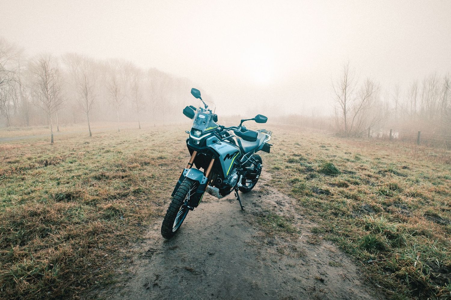 CFMOTO motorcycle photographed in Amsterdam with cinematic urban lighting and detailed composition.
