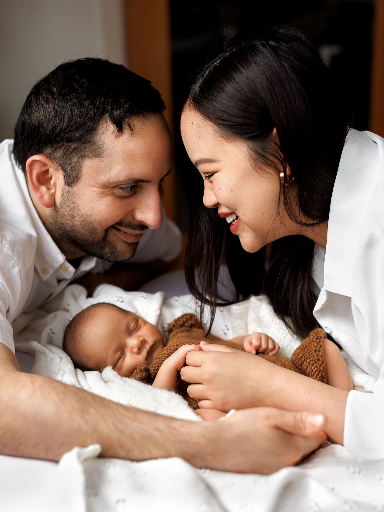 Newborn photoshoot focused on baby comfort and safety