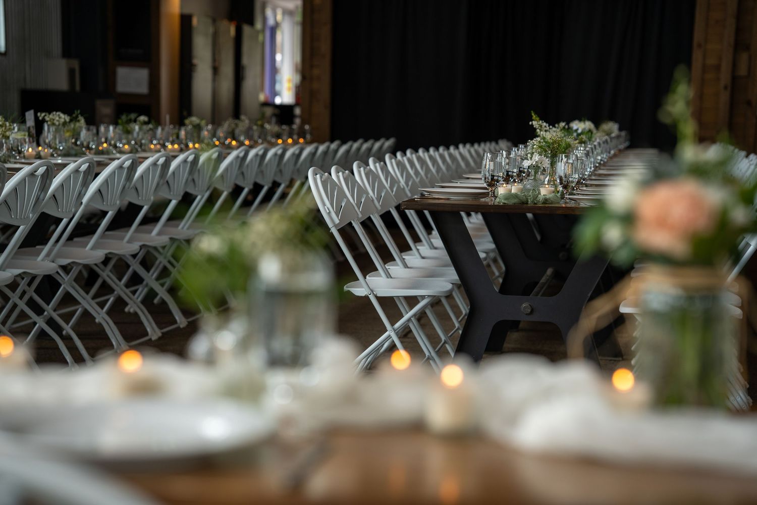 wedding setup with chairs and flowers