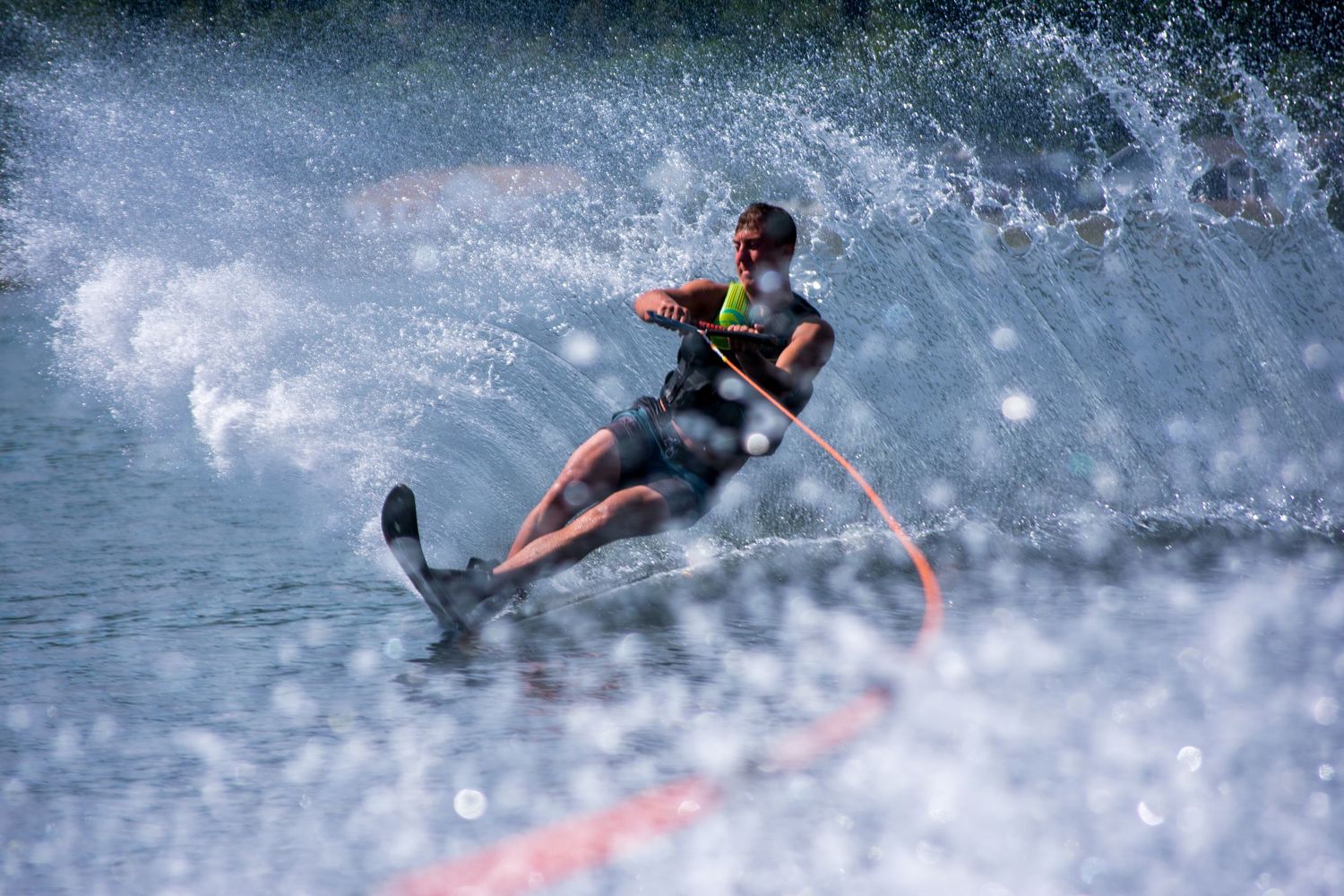 Man waterskiing on lake superior in michigan