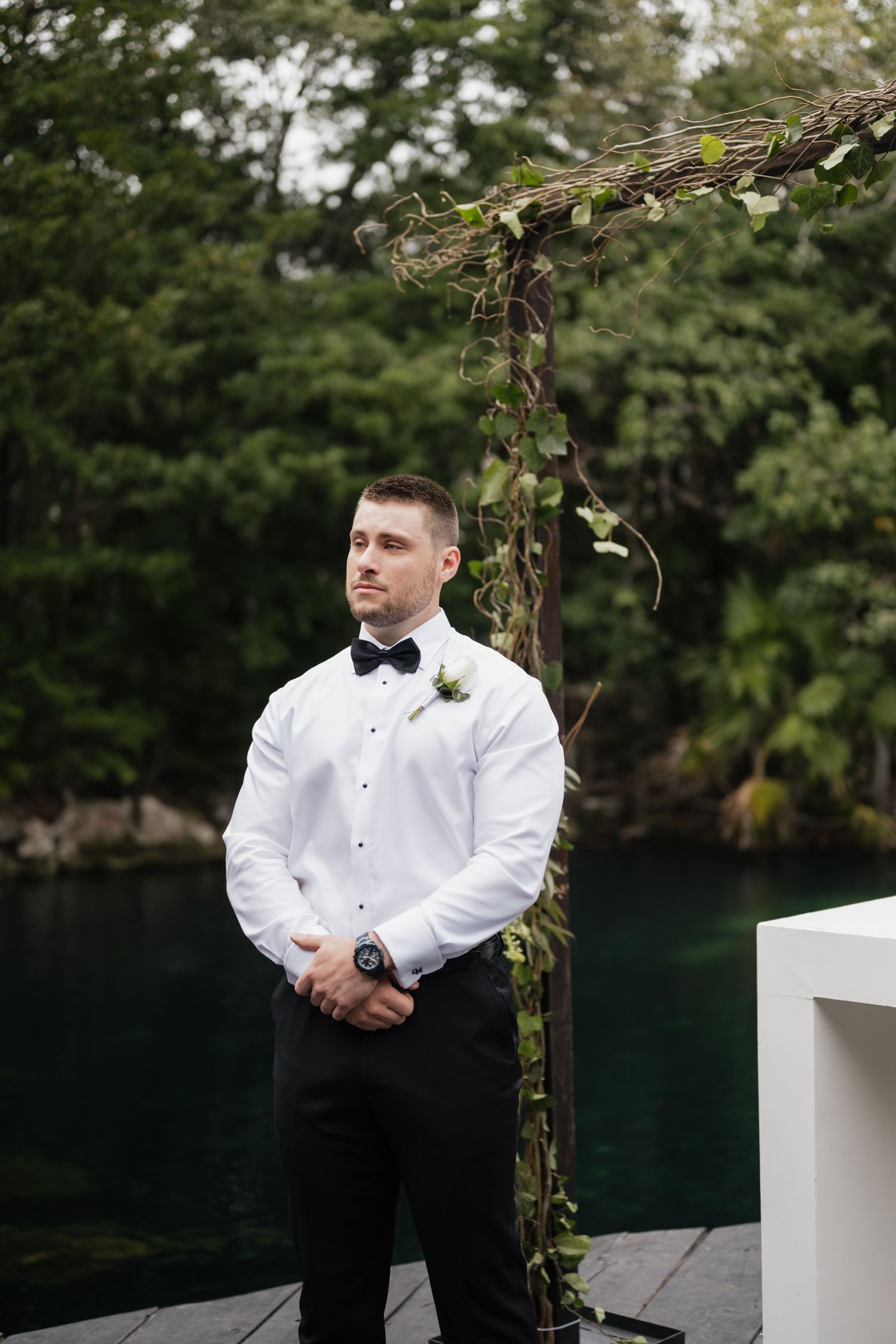 Groom seeing bride for the first time at Sandos Caracol Eco resort Mexico