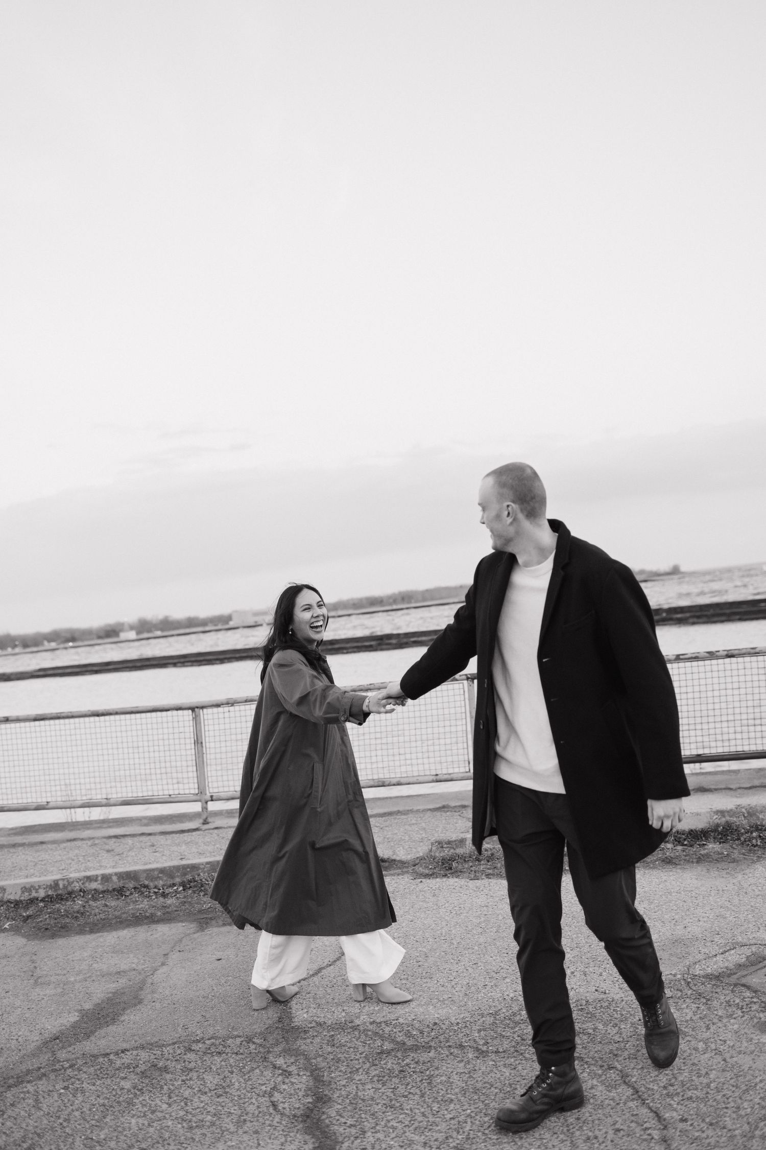 Couples portrait during engagement shoot in Downtown Toronto
