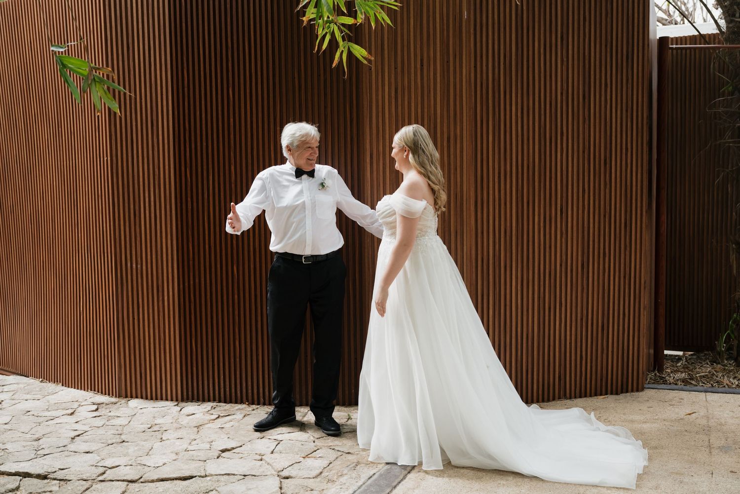 Brides first look with dad at Sandos Caracol Eco resort Mexico