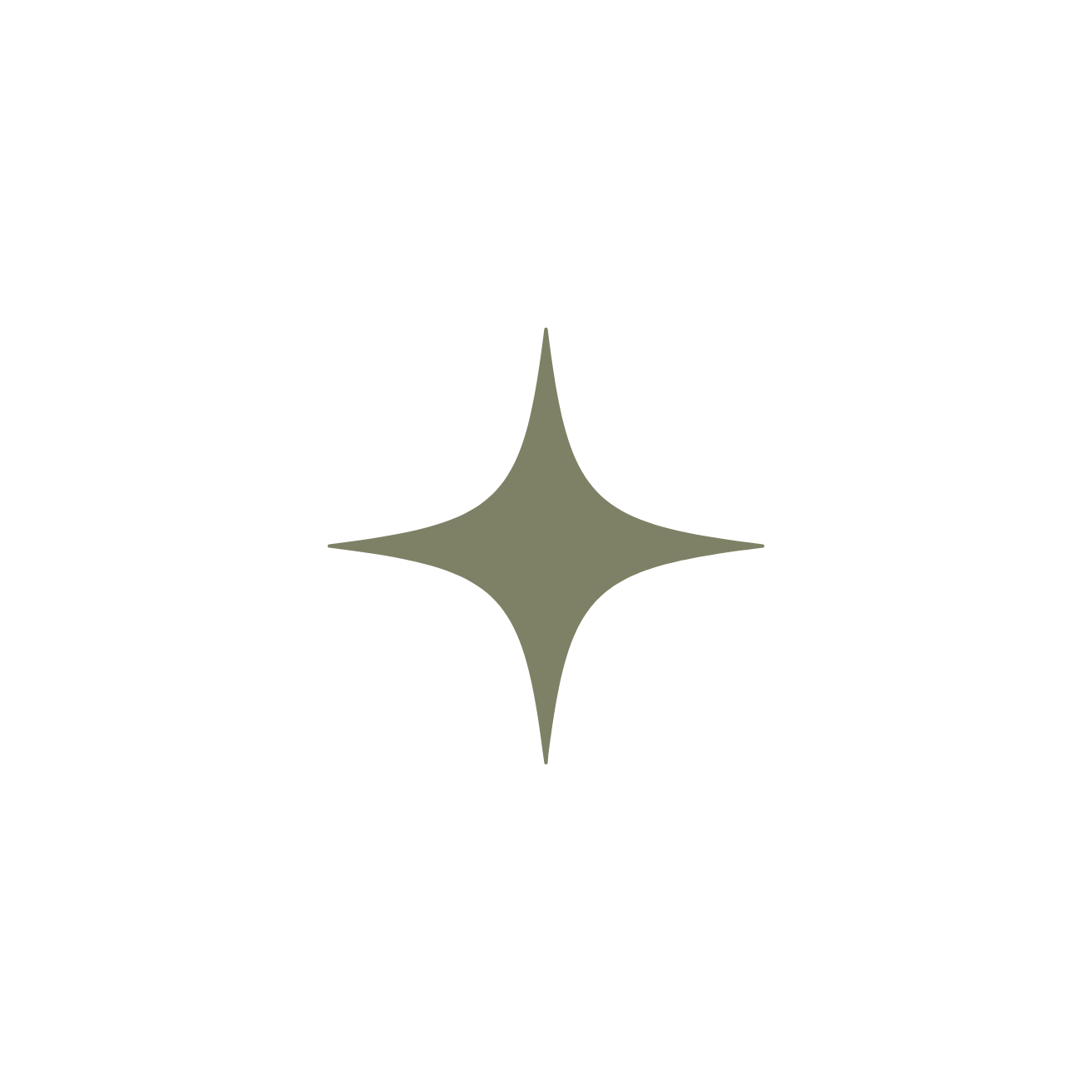 Three decorative sparkle or star shapes in olive green arranged diagonally on a white background.