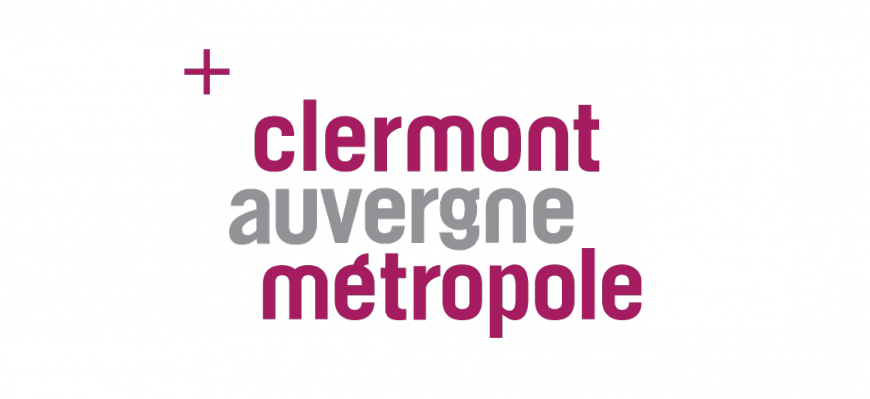 Purple and blue text logo for Clermont Auvergne Metropole.