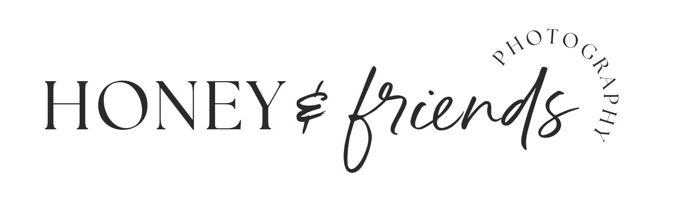 A decorative logo design featuring elegant text reading 'HONEY & friends' with flourish embellishments.
