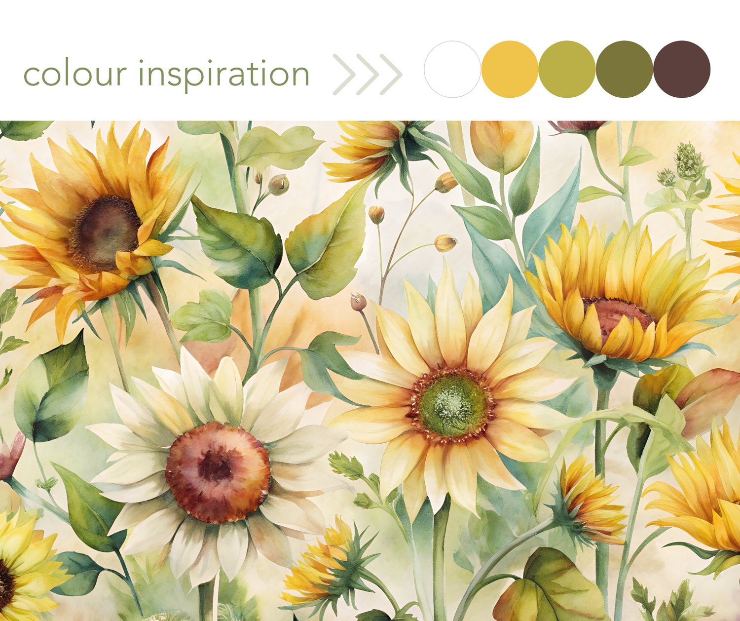 Colour inspiration with from a sunflower fabric, colours of gold, green and brown - Kelly Chapman Photographer Perth