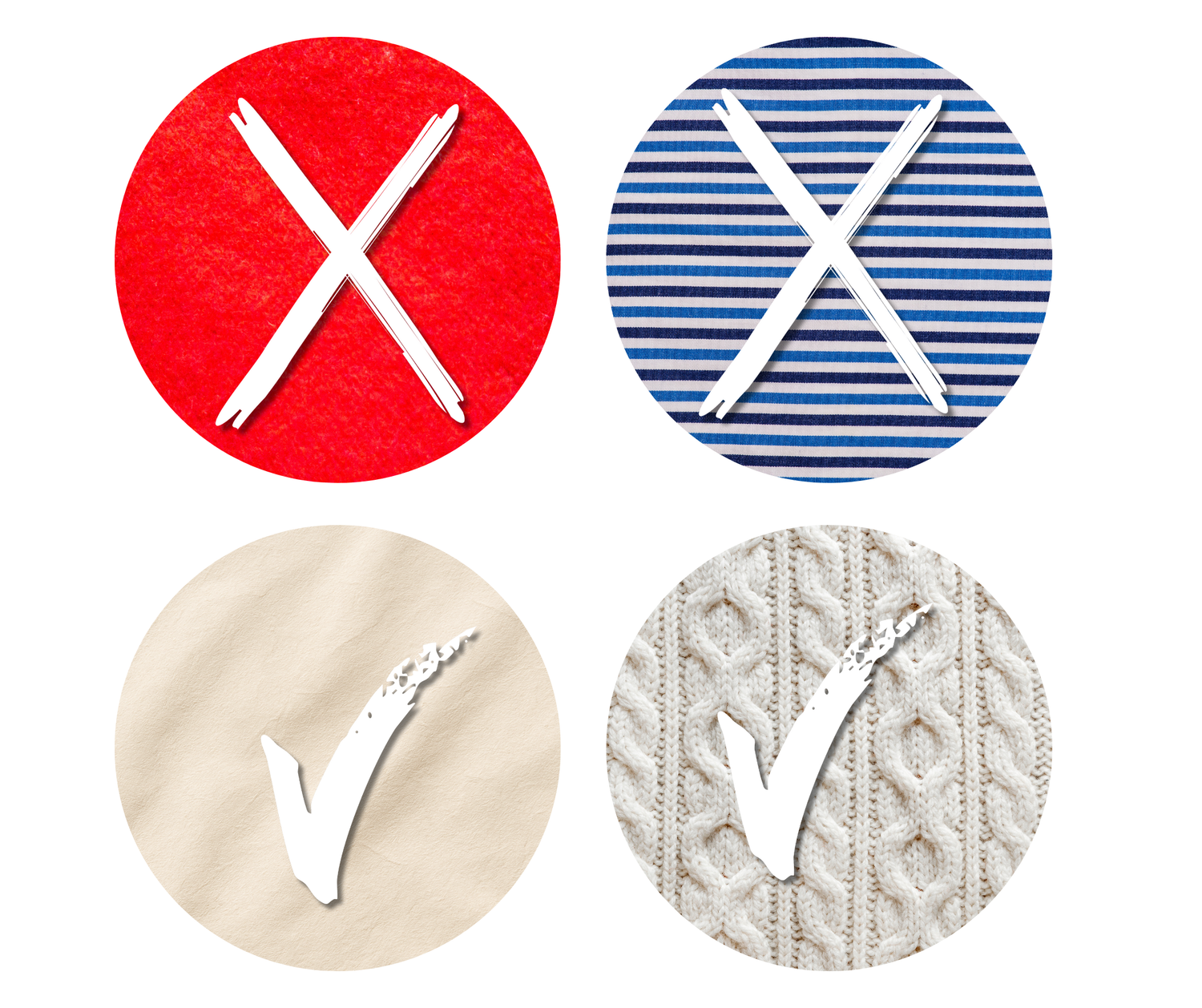 Avoid bright red and pinstrip. Better with neutral colours and introduce texture - Kelly Chapman Photographer Perth