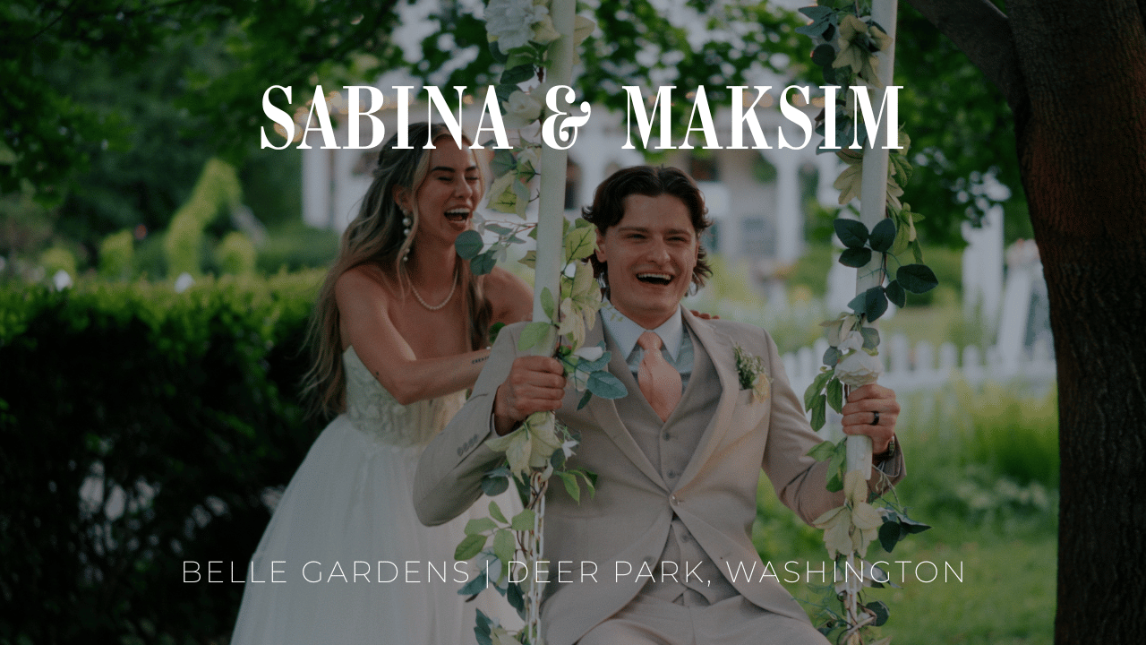 A couple enjoys a romantic moment on a floral swing at Belle Garden Estate Park in Washington.