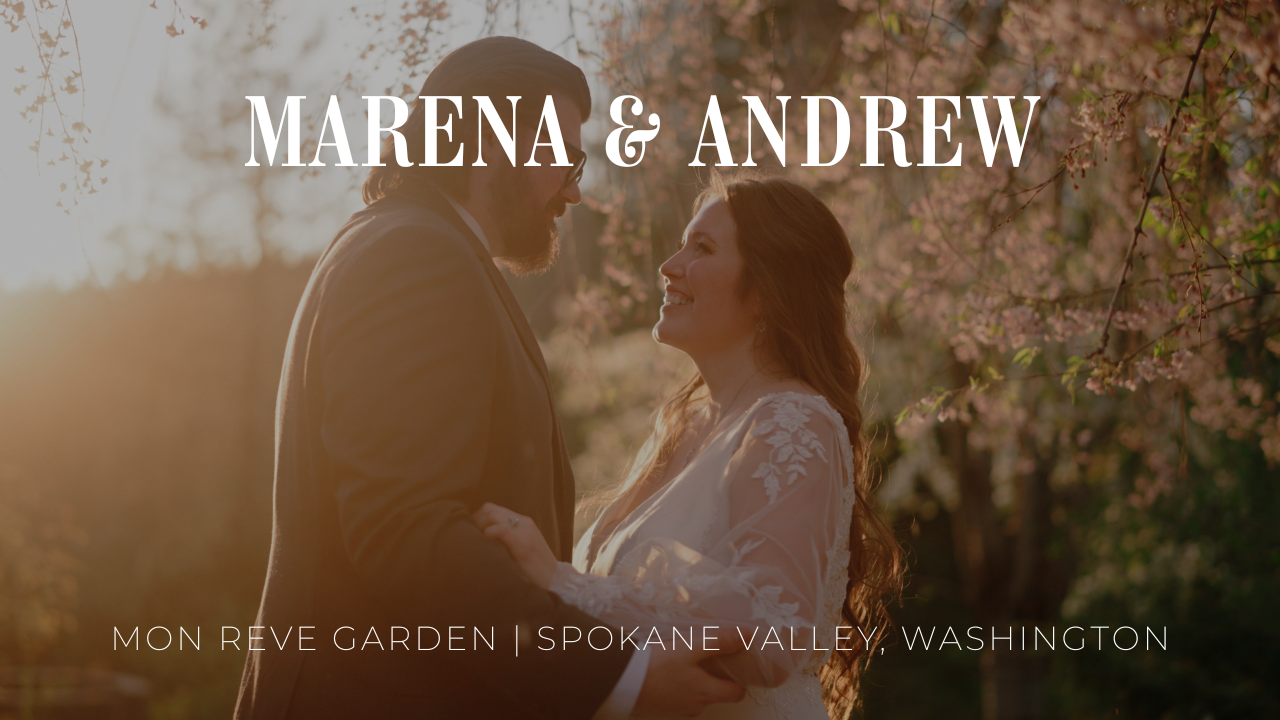 A romantic wedding ceremony setup at Mon Deve Garden in Spokane Valley with white chairs and floral arrangements.