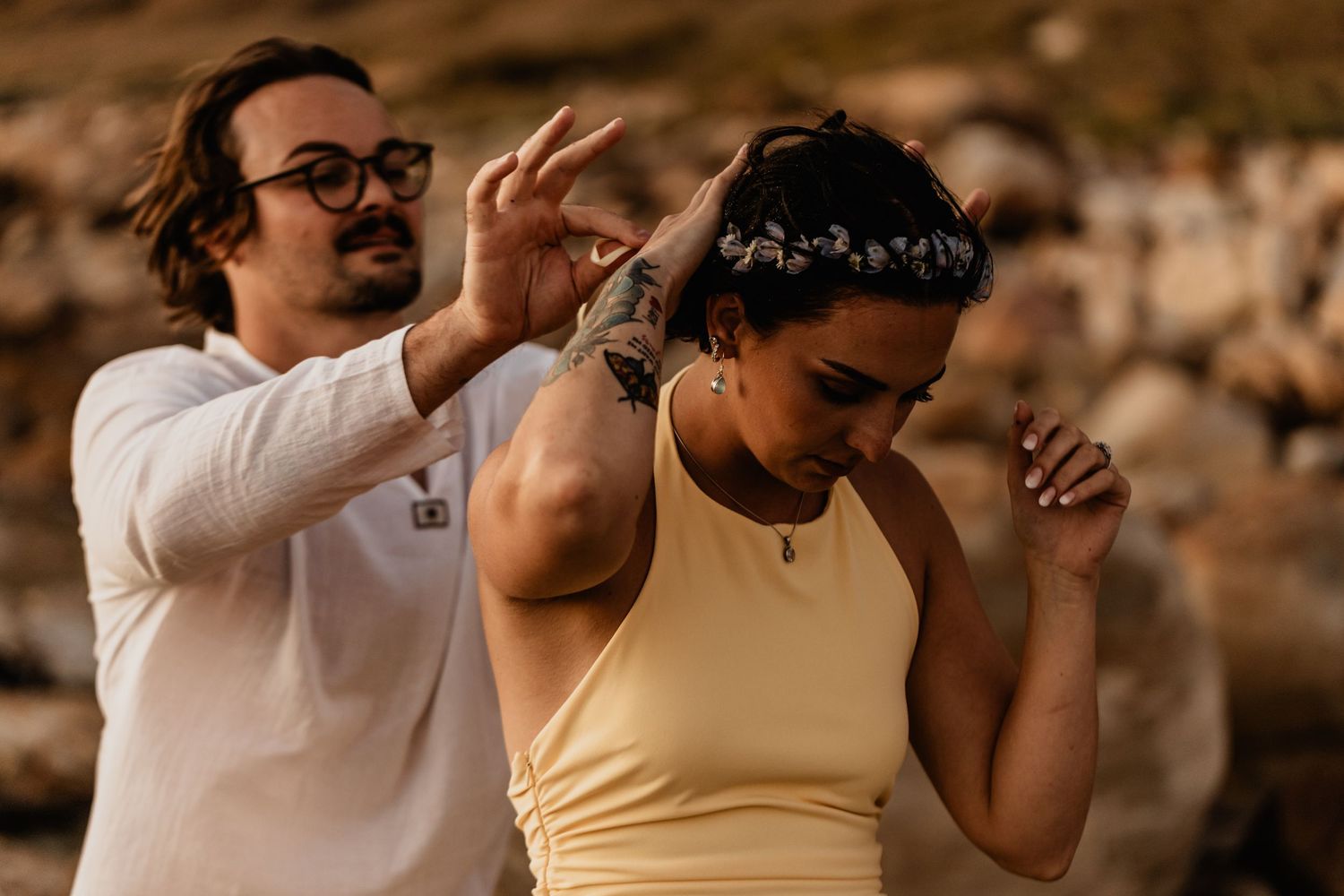People dancing together in a coordinated choreography during an outdoor social dance event.