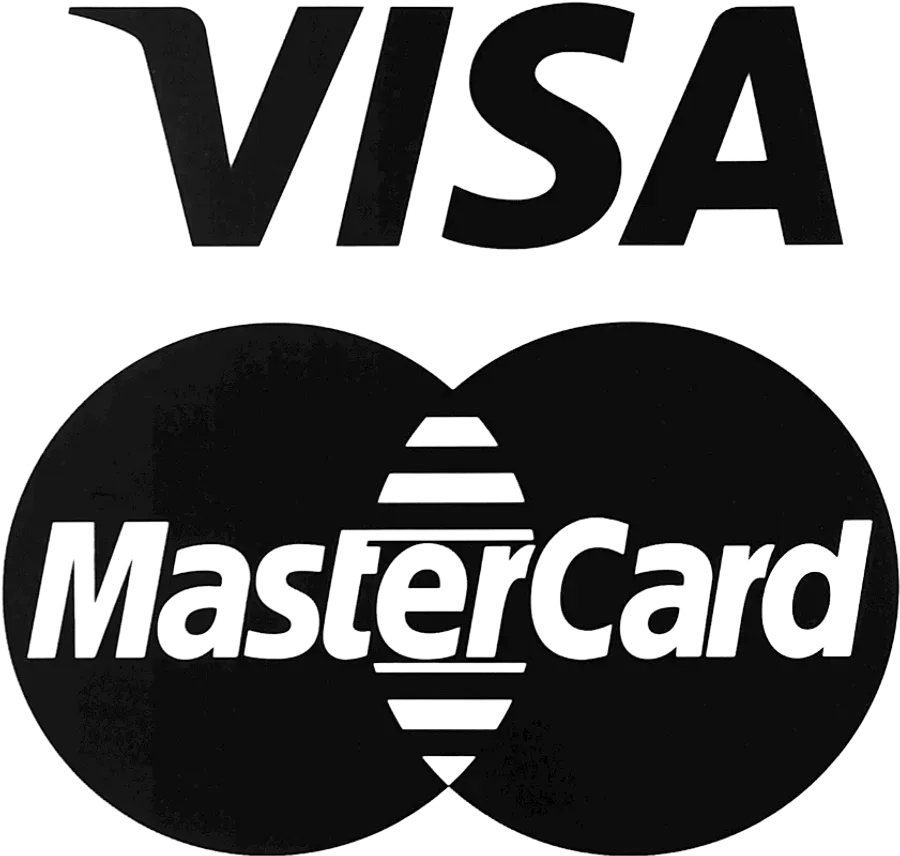 Black and white logo combining Visa and Mastercard credit card brands in overlapping design.