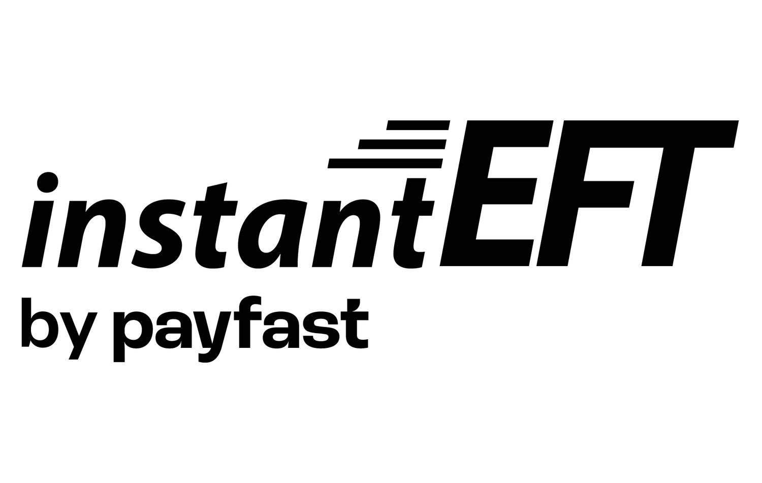 Black logo for instantEFT payment service by payfast with text and horizontal lines design element.